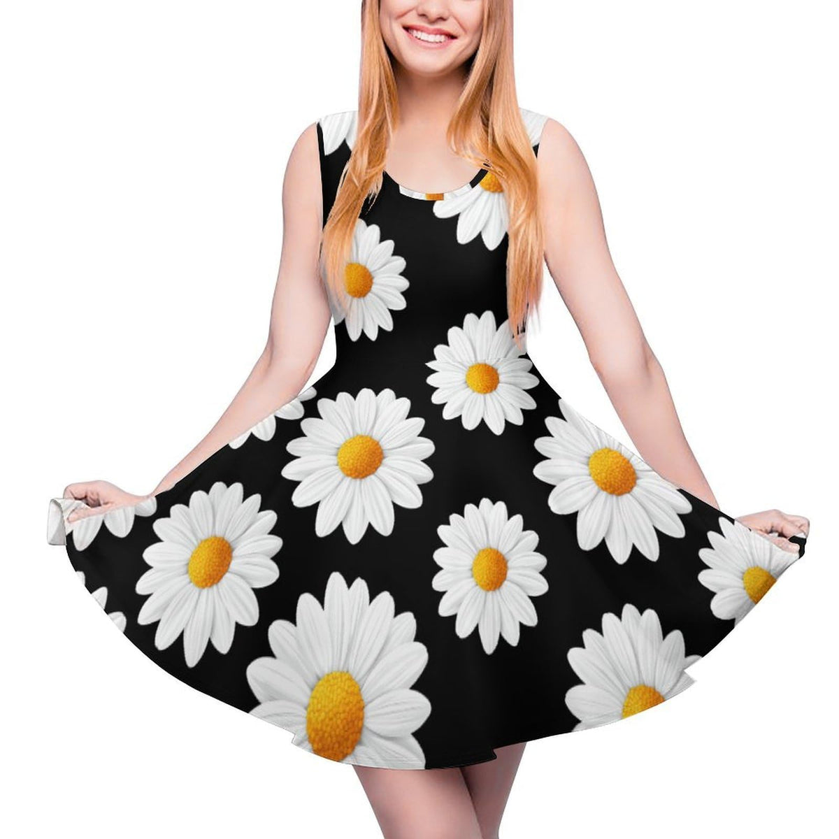 d'été décontractée à fleurs de marguerite blanche pour femme, sans manches, style débardeur.